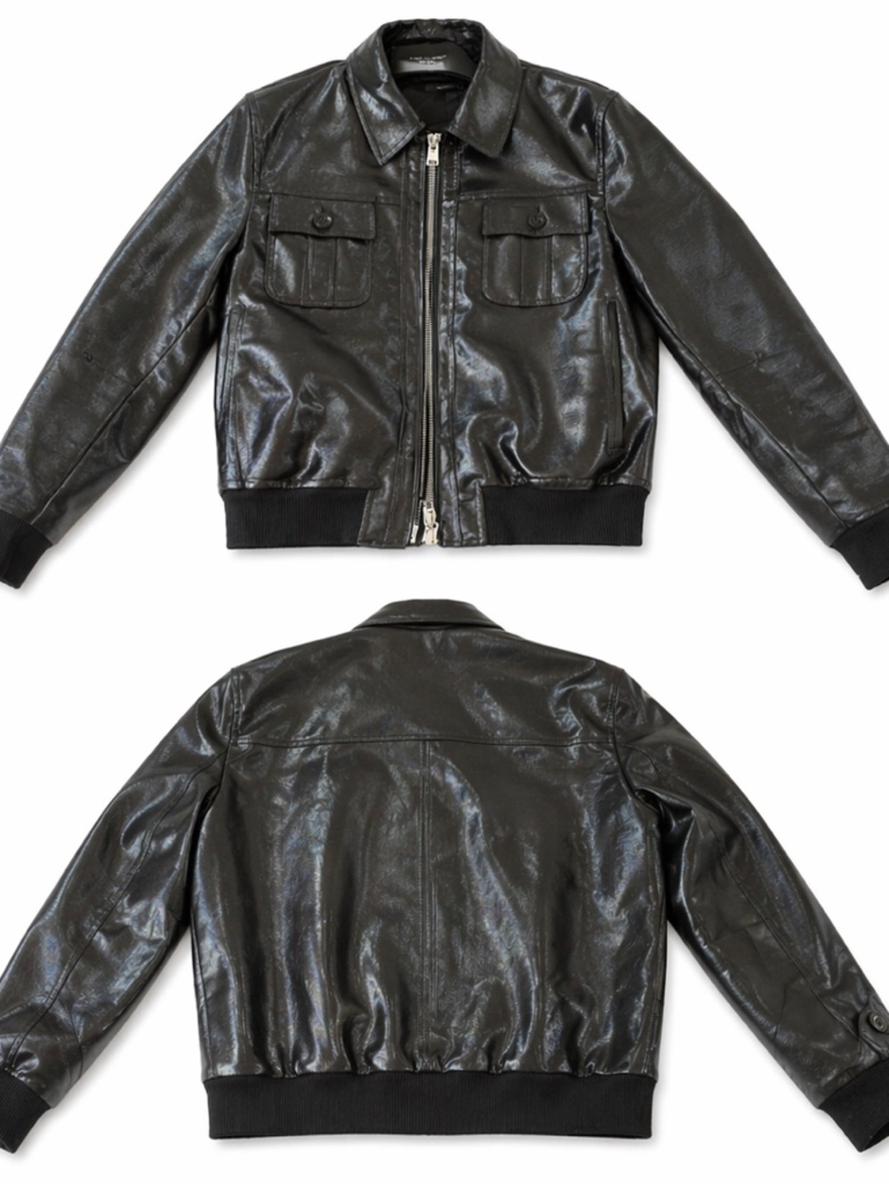 Tom Ford Black Leather Bomber Jacket with Flap Chest Pockets